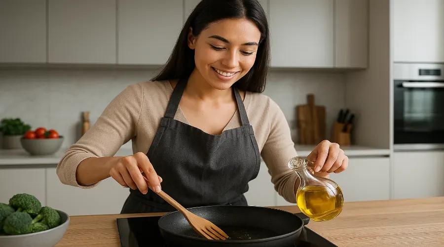 سرخ کردن مرغ یا گوشت با روغن کانولا بدون دود و سوختگی.
