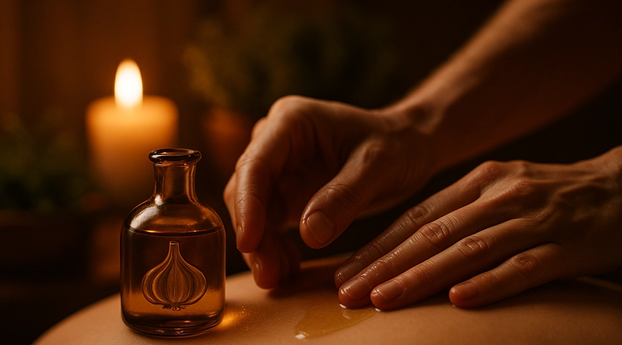 ماساژ پشت با روغن سیر گرم برای کاهش اسپاسم