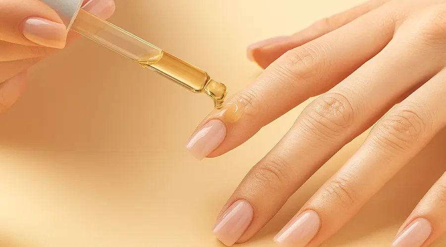 نمای نزدیک از ناخن‌های تغذیه‌شده با روغن رزهیپ